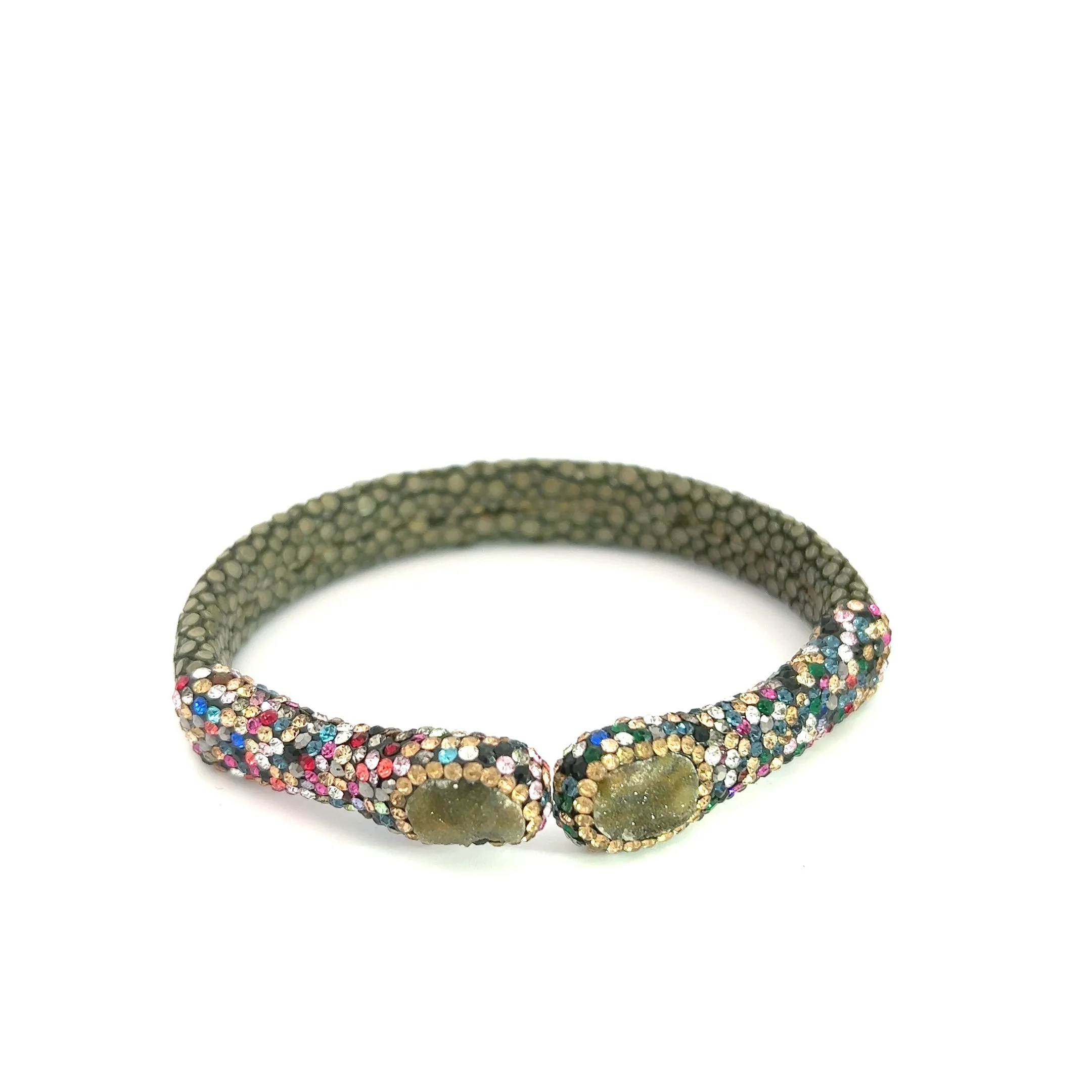 Green Shagreen Gemstone Simple Cuff Bracelet