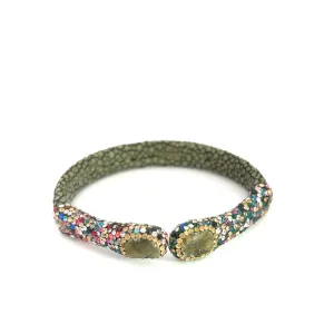 Green Shagreen Gemstone Simple Cuff Bracelet