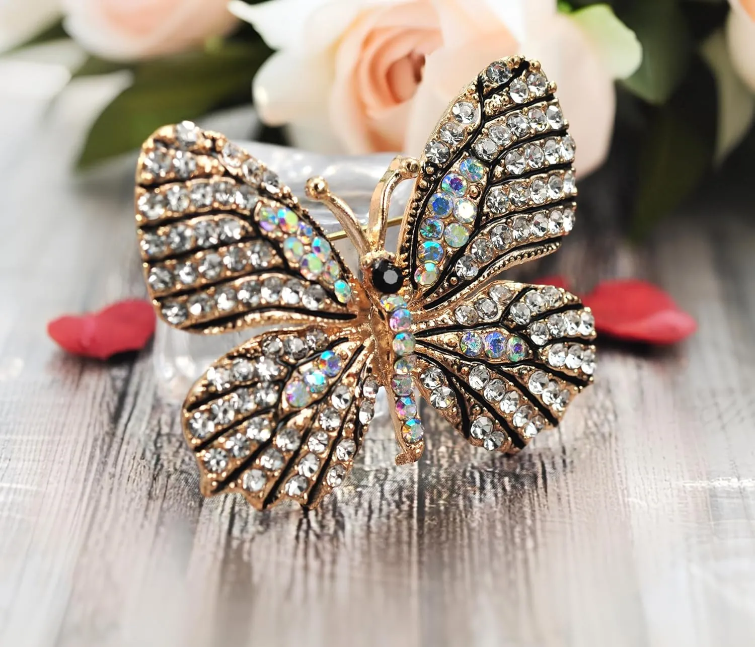 Gyn&Joy Multi-Color Crystal Rhinestone Winged Butterfly Pin Brooch BZ030