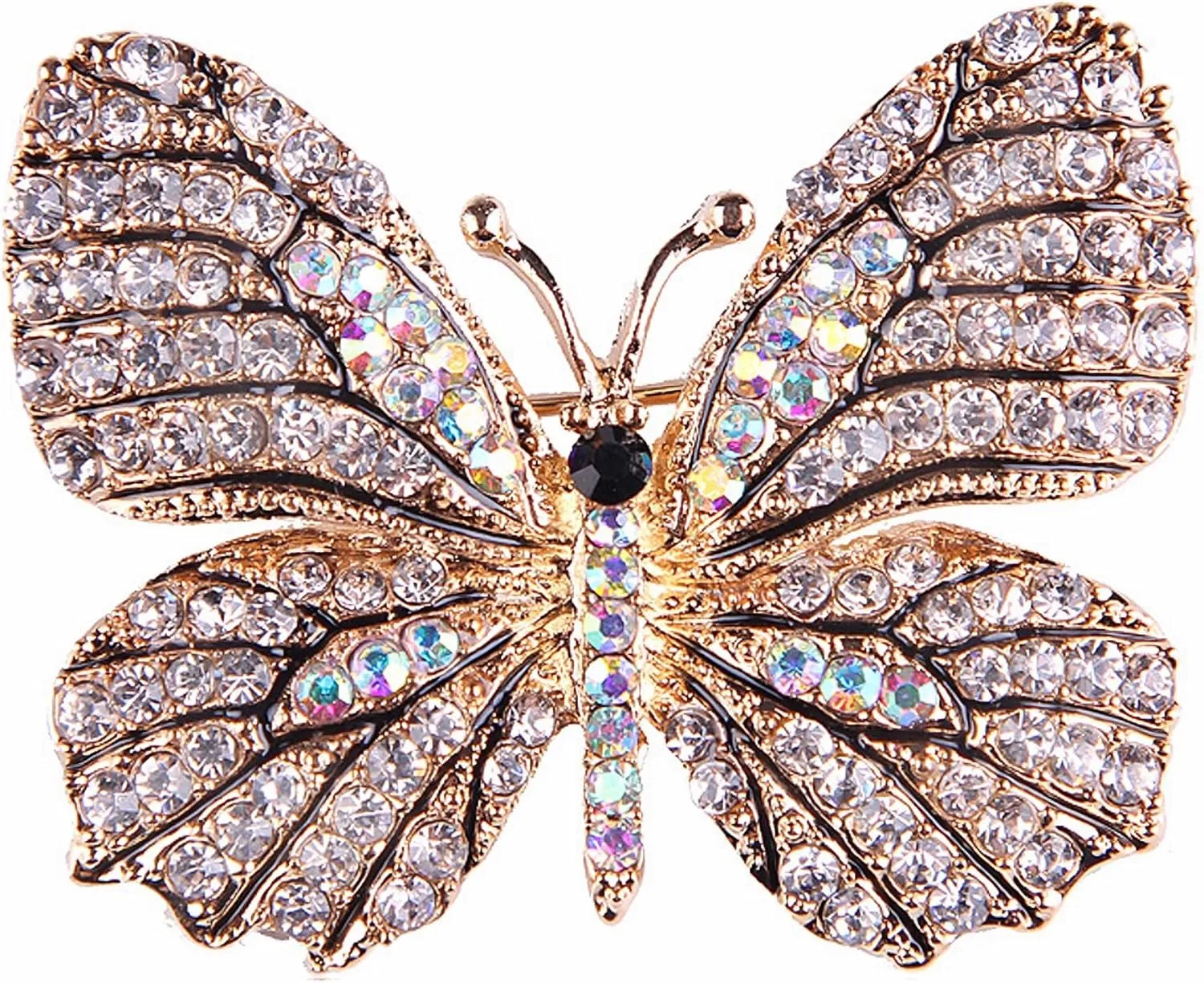 Gyn&Joy Multi-Color Crystal Rhinestone Winged Butterfly Pin Brooch BZ030