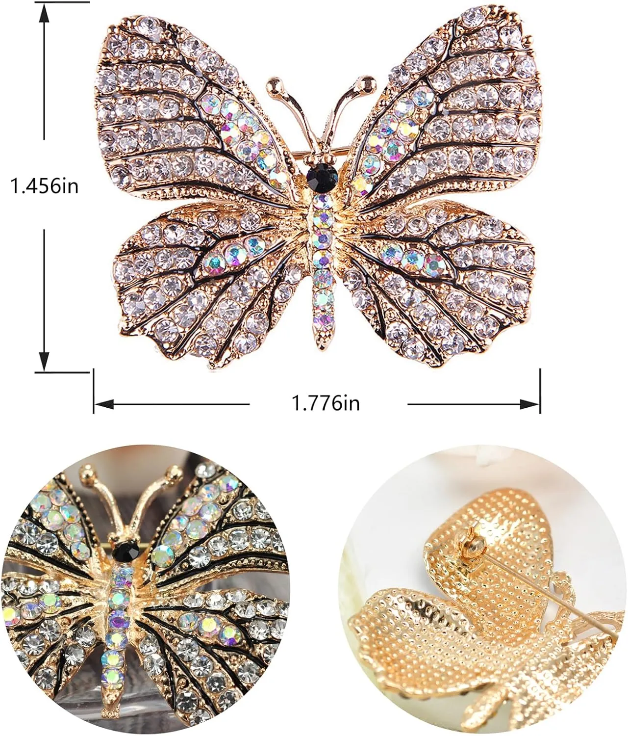 Gyn&Joy Multi-Color Crystal Rhinestone Winged Butterfly Pin Brooch BZ030