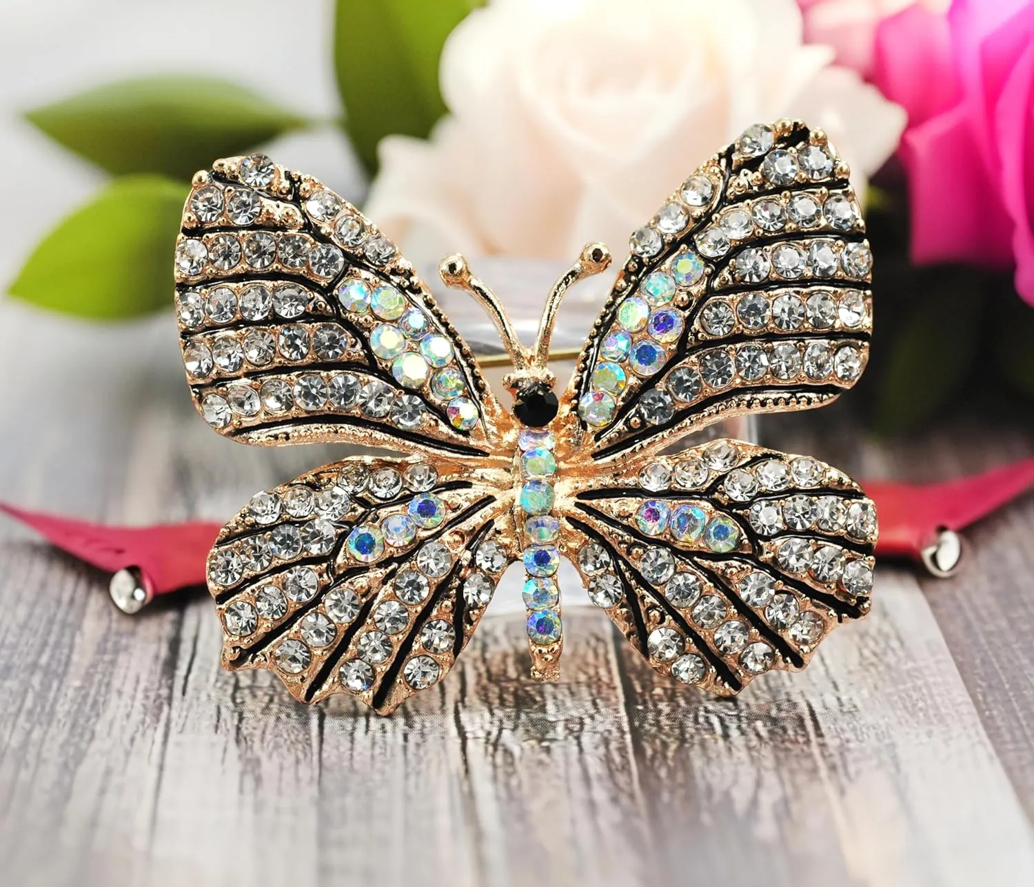 Gyn&Joy Multi-Color Crystal Rhinestone Winged Butterfly Pin Brooch BZ030