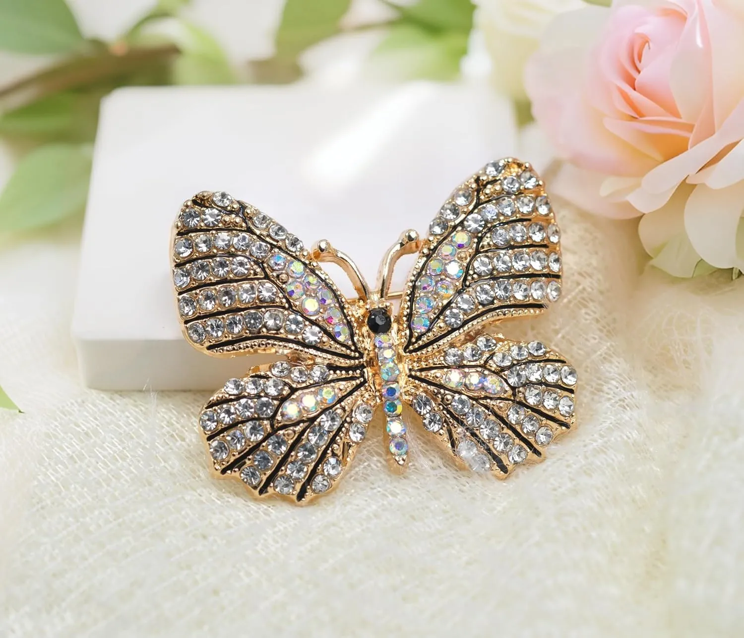 Gyn&Joy Multi-Color Crystal Rhinestone Winged Butterfly Pin Brooch BZ030