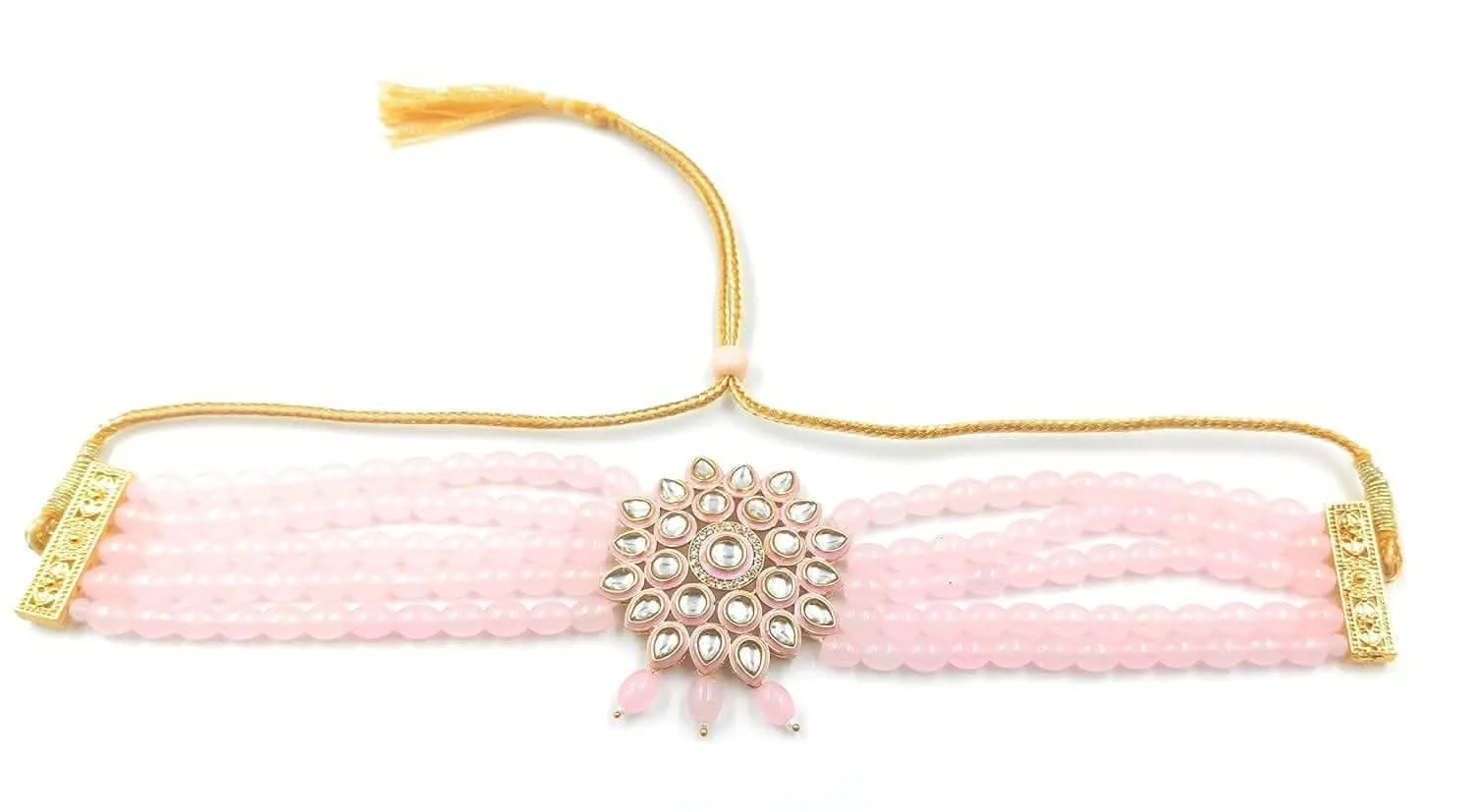 Handmade golden meenakari kundan chokar light pink color jewellery set