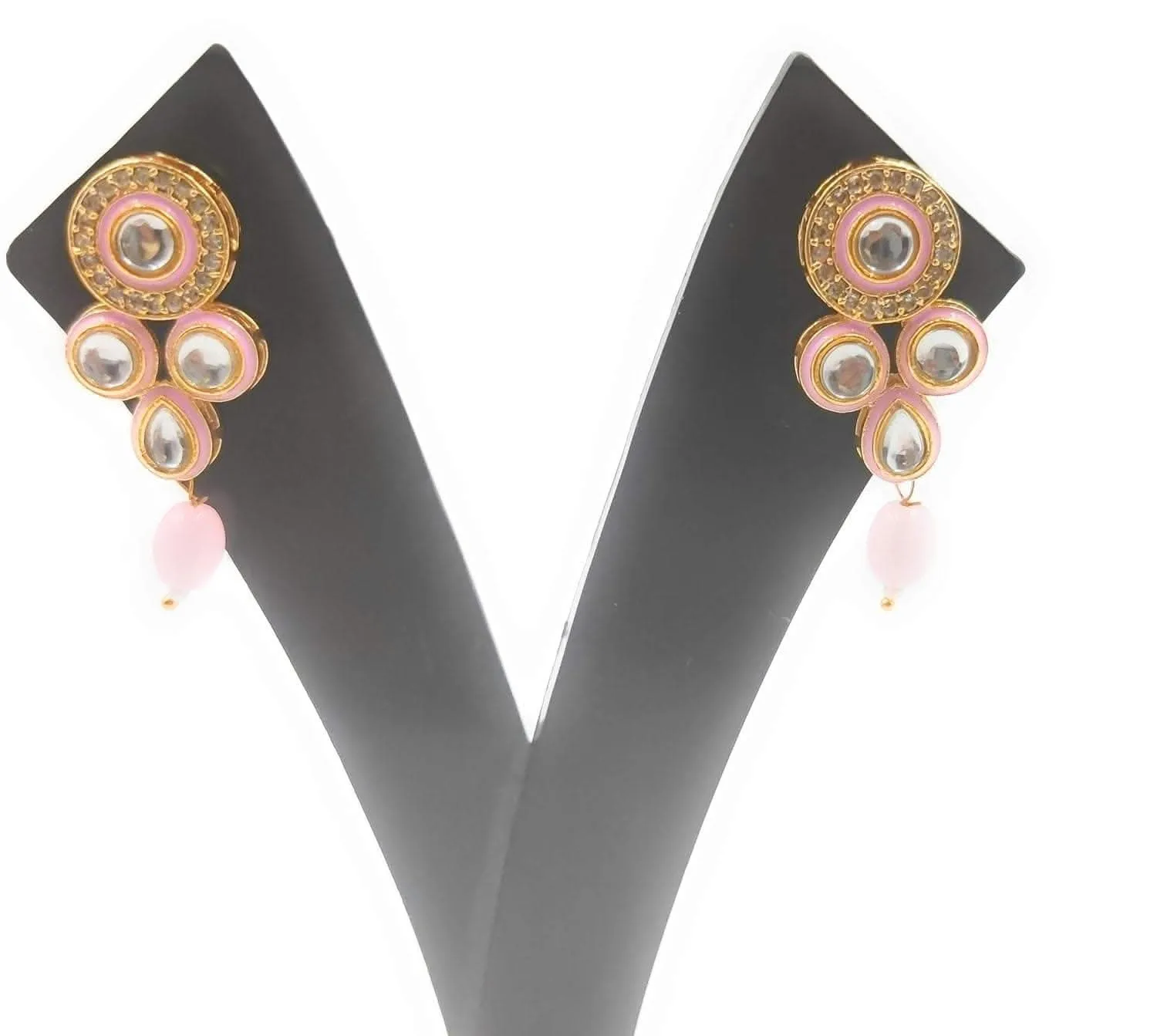 Handmade golden meenakari kundan chokar light pink color jewellery set