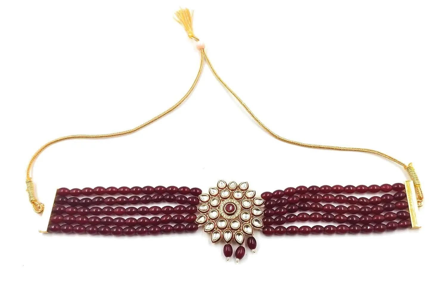 Handmade golden meenakari kundan chokar marron color jewellery set
