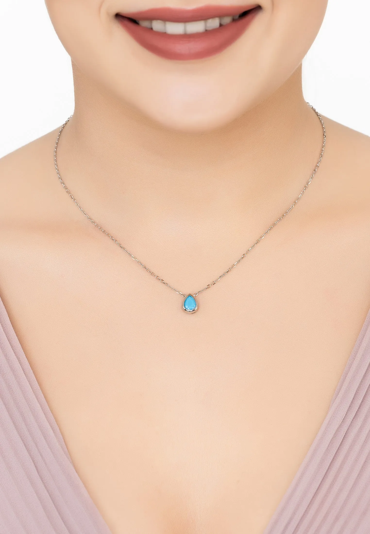Harriett Mini Teardrop Turquoise Pendant Necklace Silver