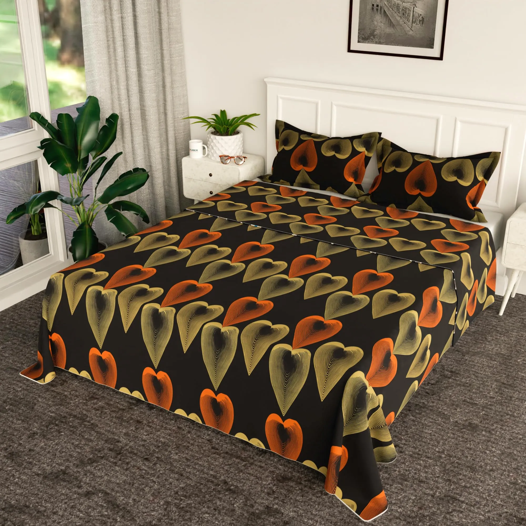 Heart Home Double Bedsheet | Bedsheet for Double Bed | Double Bedsheet with 2 Pillow Covers | Cotton Double Bed Sheet Set | Paan Double Bedsheet | 90x100 | Brown