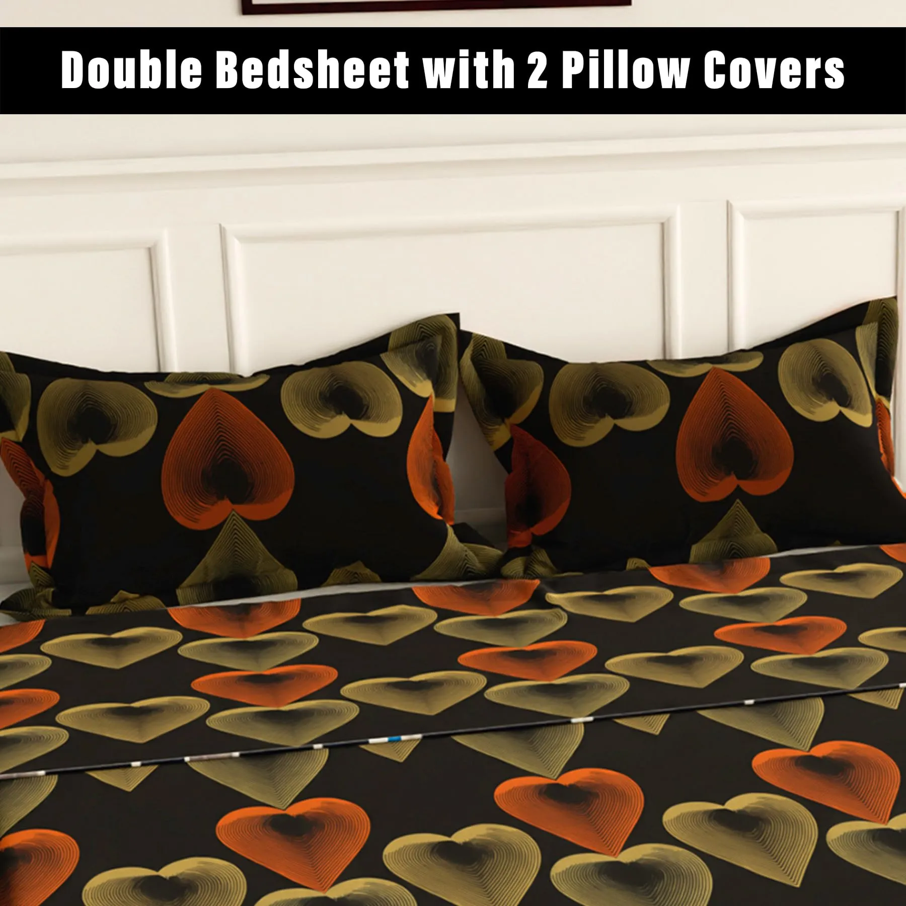 Heart Home Double Bedsheet | Bedsheet for Double Bed | Double Bedsheet with 2 Pillow Covers | Cotton Double Bed Sheet Set | Paan Double Bedsheet | 90x100 | Brown