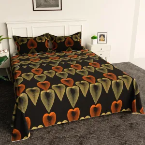 Heart Home Double Bedsheet | Bedsheet for Double Bed | Double Bedsheet with 2 Pillow Covers | Cotton Double Bed Sheet Set | Paan Double Bedsheet | 90x100 | Brown