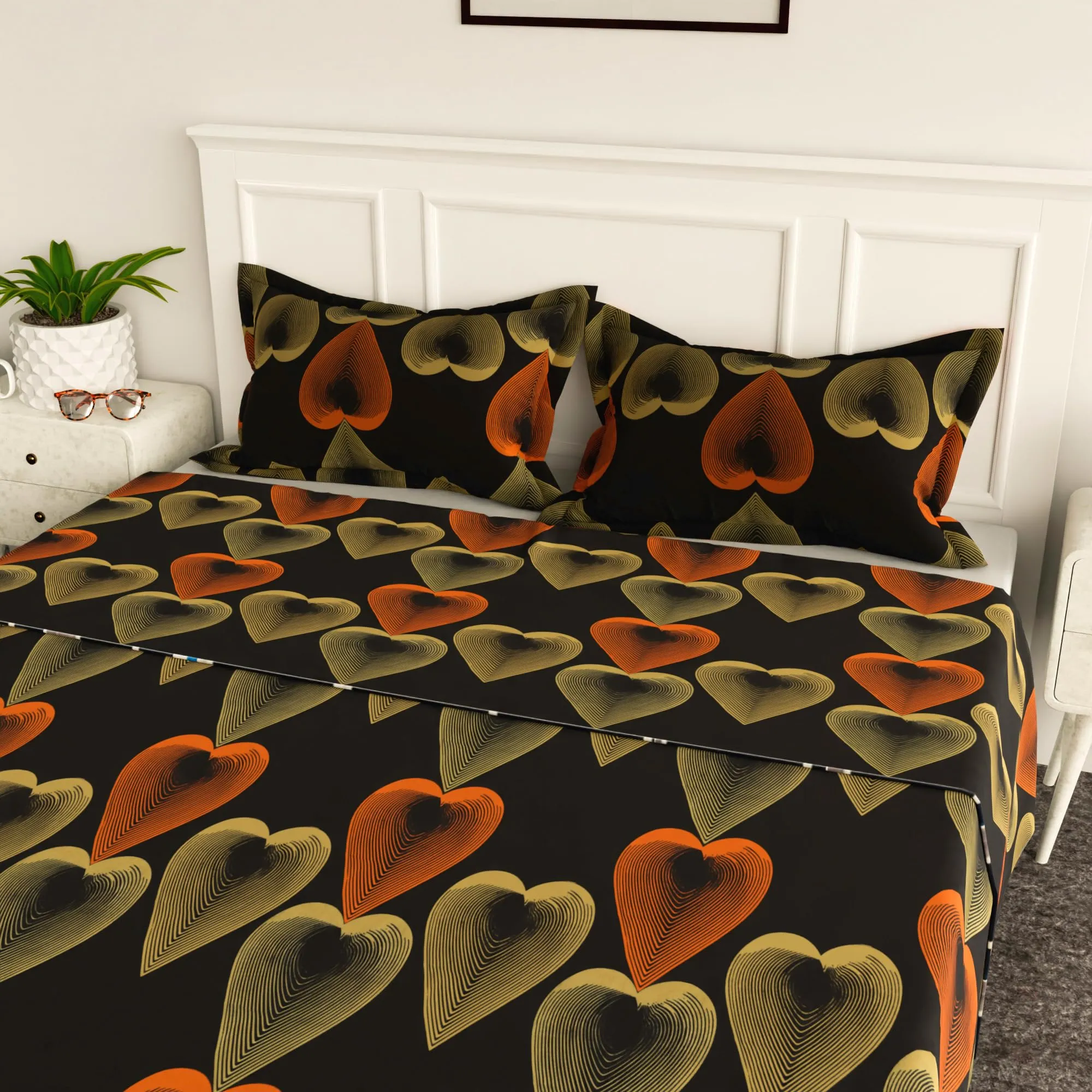 Heart Home Double Bedsheet | Bedsheet for Double Bed | Double Bedsheet with 2 Pillow Covers | Cotton Double Bed Sheet Set | Paan Double Bedsheet | 90x100 | Brown