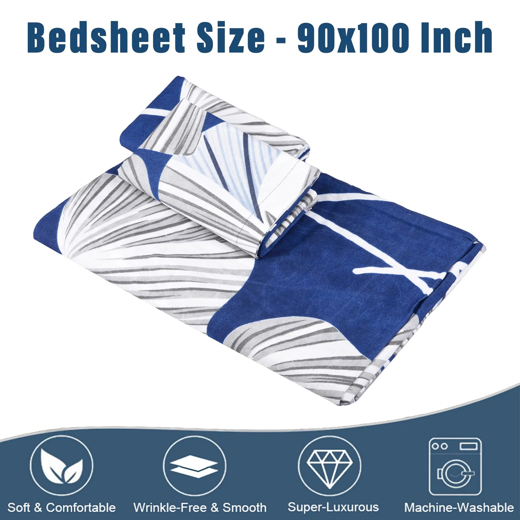 Heart Home Double Bedsheet | Bedsheet for Double Bed | Double Bedsheet with 2 Pillow Covers | Cotton Double Bed Sheet Set | Patta Double Bedsheet | 90x100 | Blue