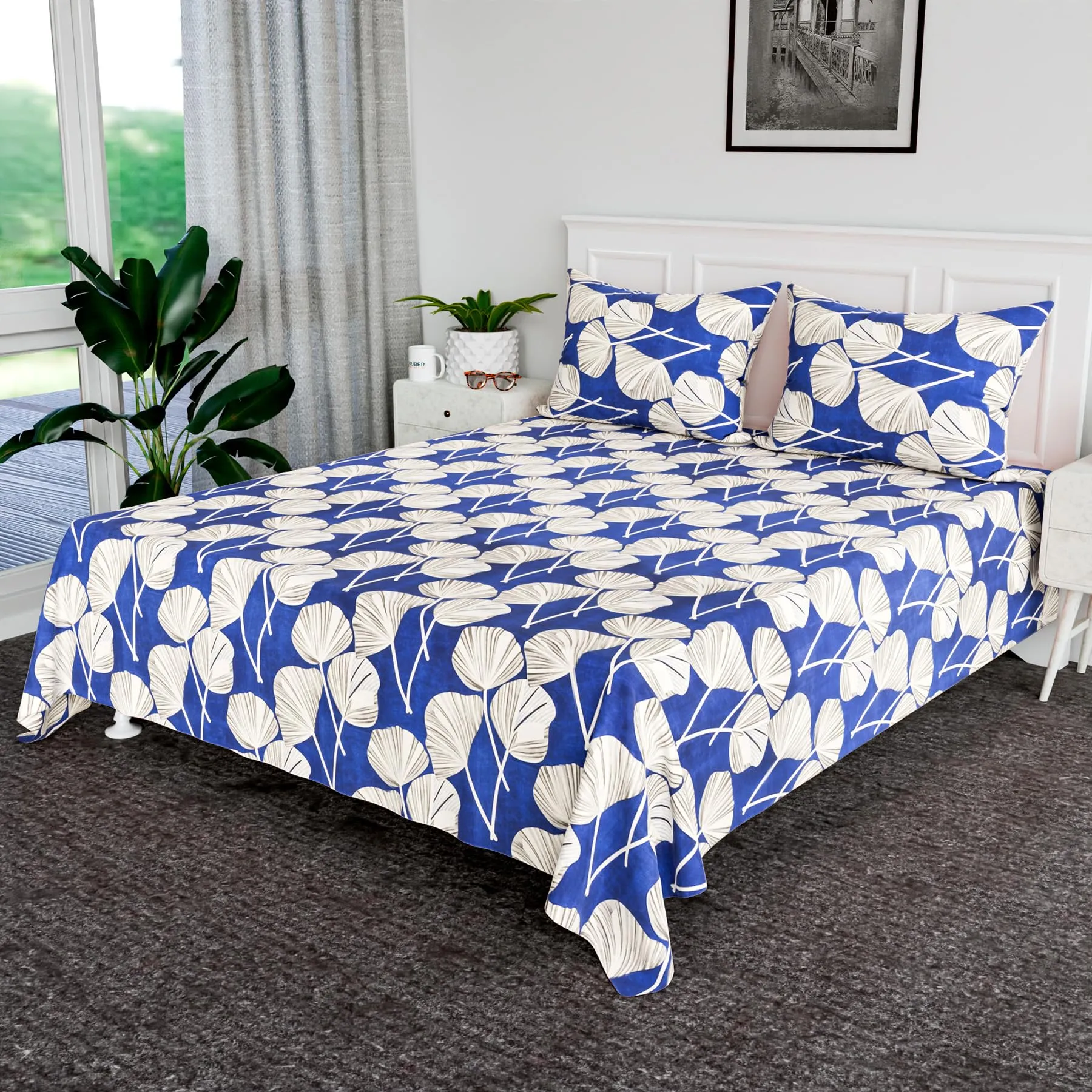 Heart Home Double Bedsheet | Bedsheet for Double Bed | Double Bedsheet with 2 Pillow Covers | Cotton Double Bed Sheet Set | Patta Double Bedsheet | 90x100 | Blue