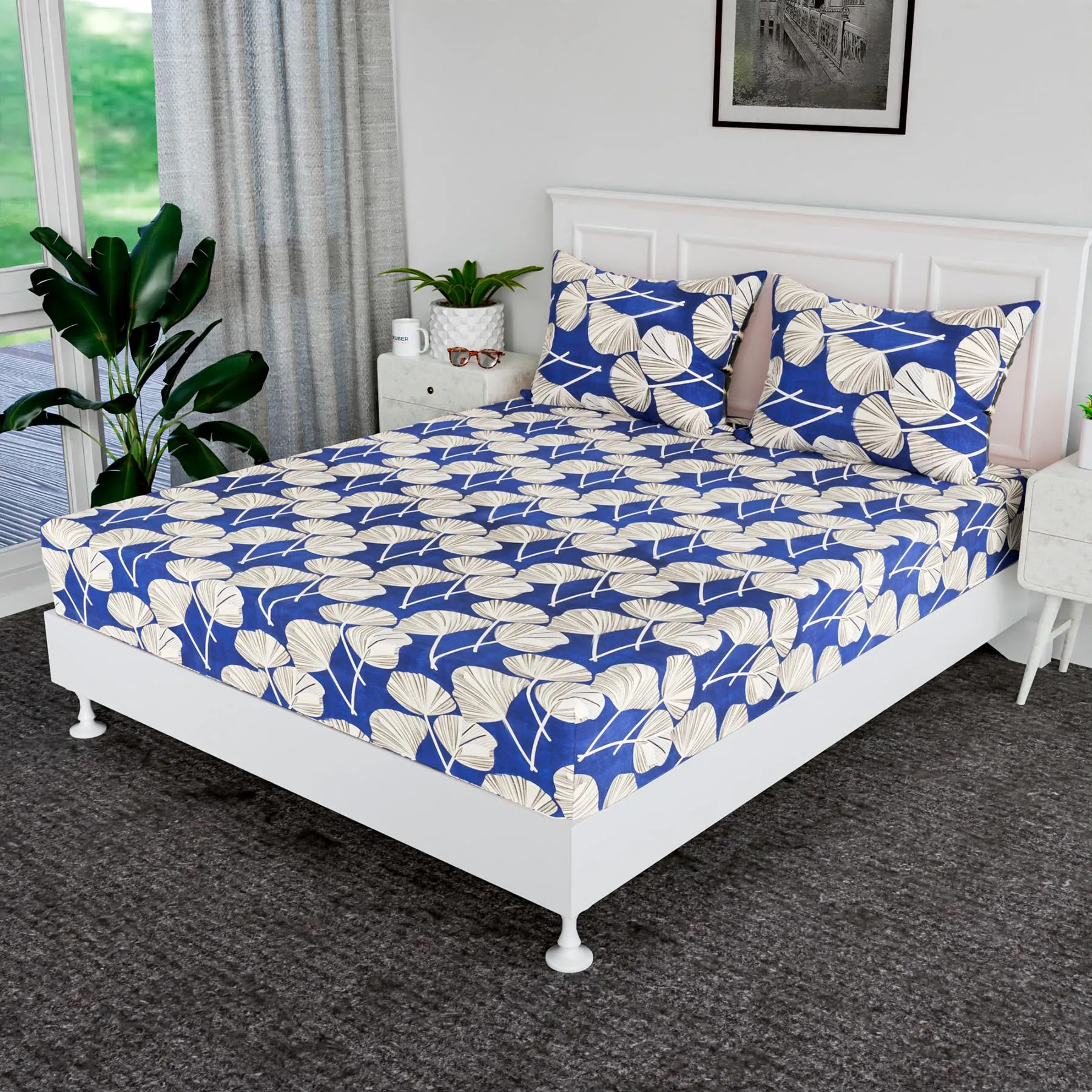 Heart Home Double Bedsheet | Bedsheet for Double Bed | Double Bedsheet with 2 Pillow Covers | Cotton Double Bed Sheet Set | Patta Double Bedsheet | 90x100 | Blue