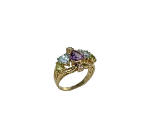 Heart-Shaped Amethyst, Blue Topaz, and Peridot Ring