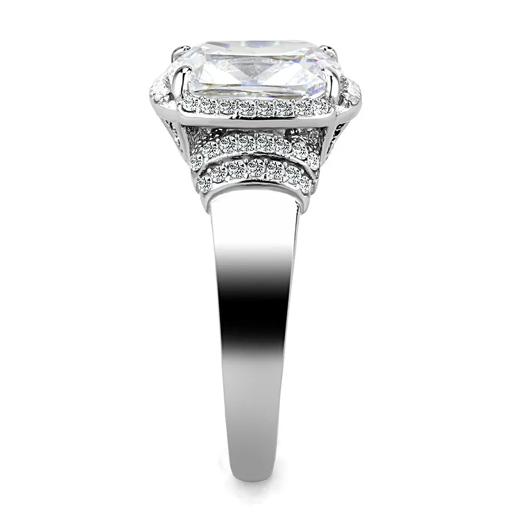 High polished (no plating) Stainless Steel Ring with Cubic in Clear for Women Style DA024