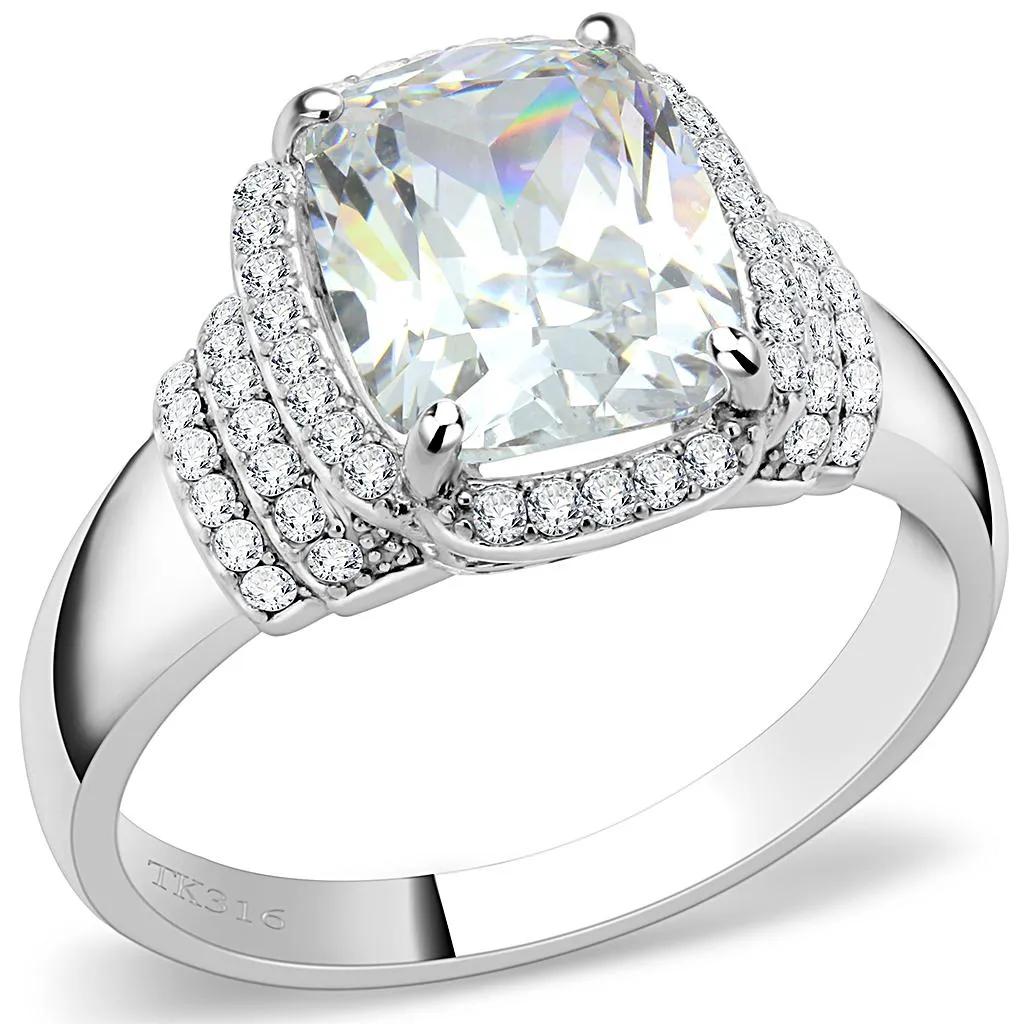 High polished (no plating) Stainless Steel Ring with Cubic in Clear for Women Style DA024