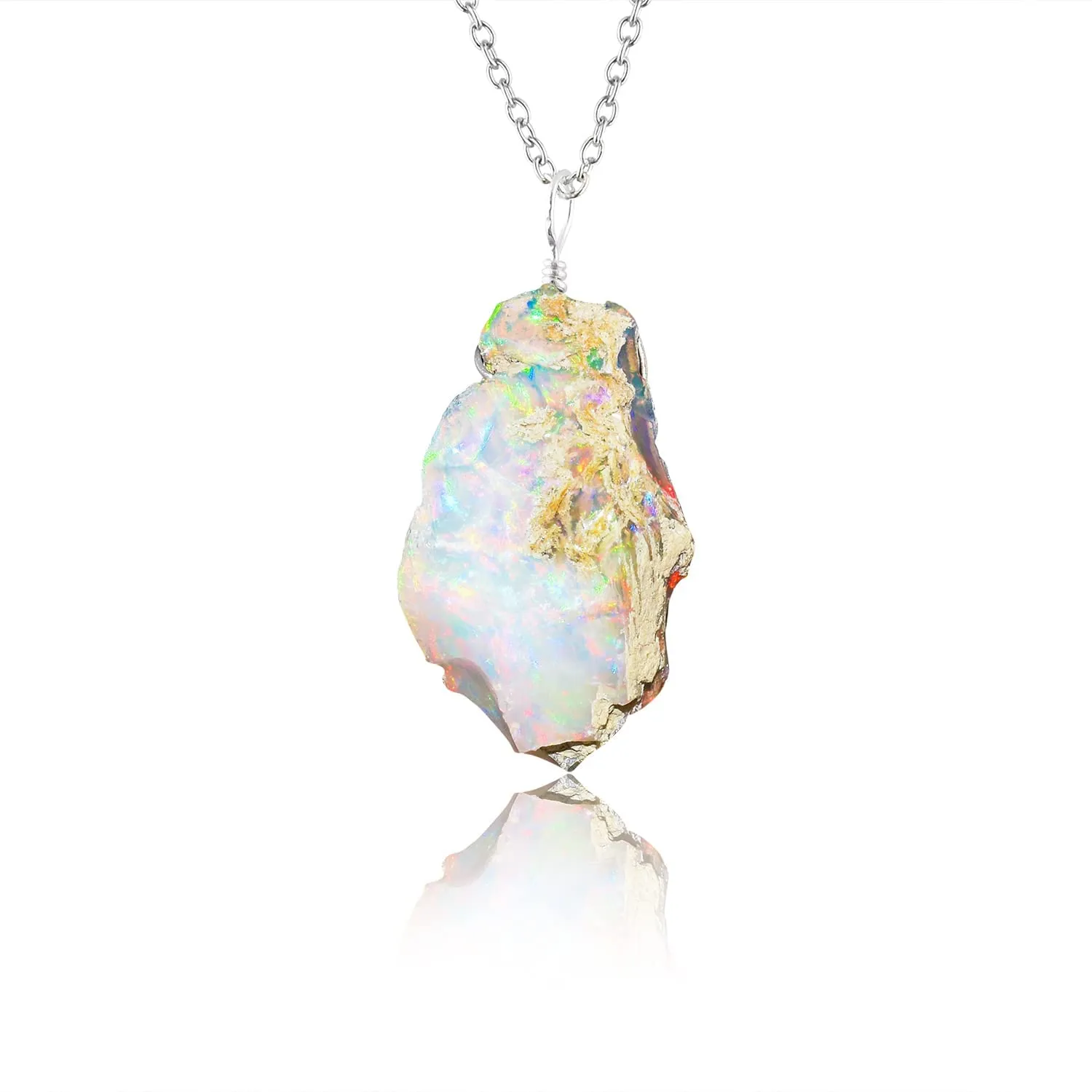 InfinityGemsArt Raw Ethiopian Opal Pendant Necklace 925 Sterling Silver 18 inch Gifts For Mom Men Women