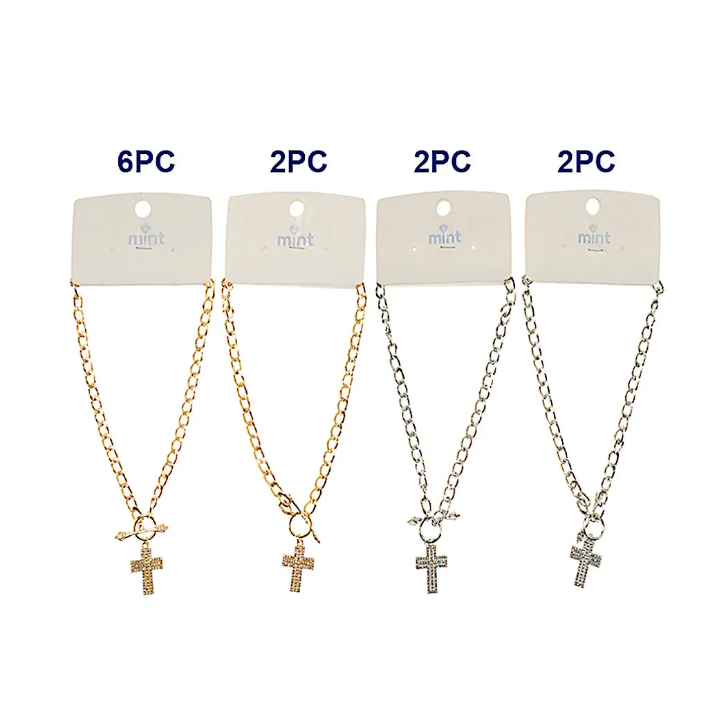 JAN46935 - Rhinestone Cross Chain Link Necklace