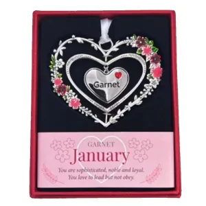 January (Garnet) Gemstone Heart Hanging Decoration