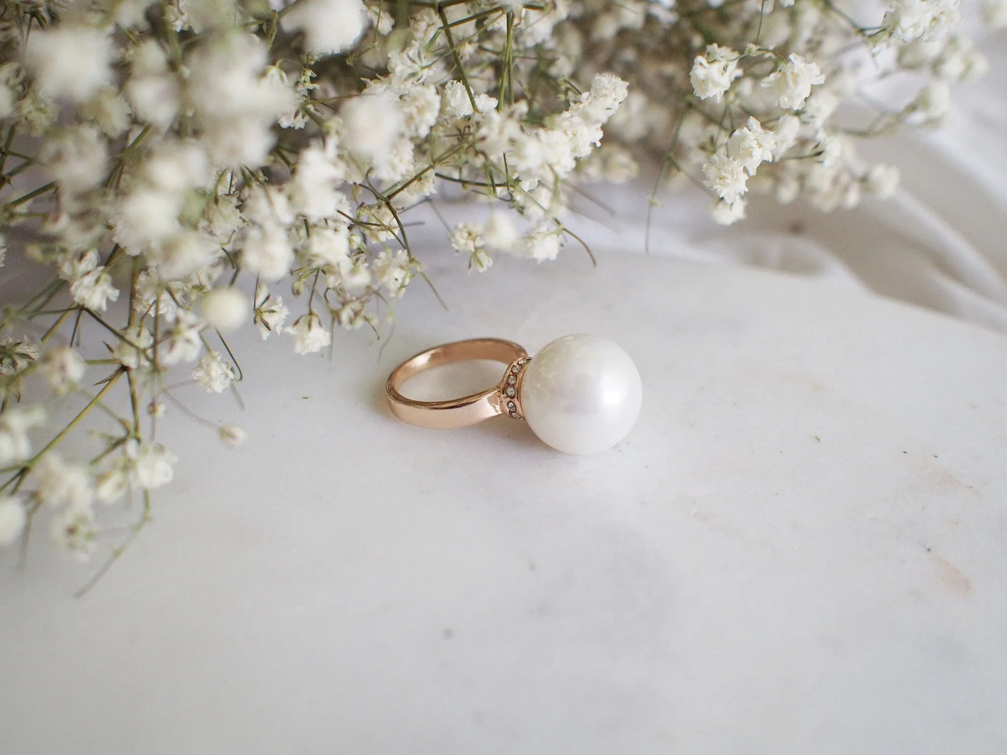 Joan Statement Pearl Crystal Rose Gold Ring
