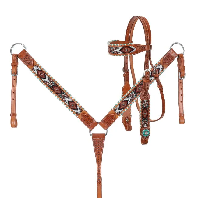 Kaleidoscope Beaded Inlay Headstall Set