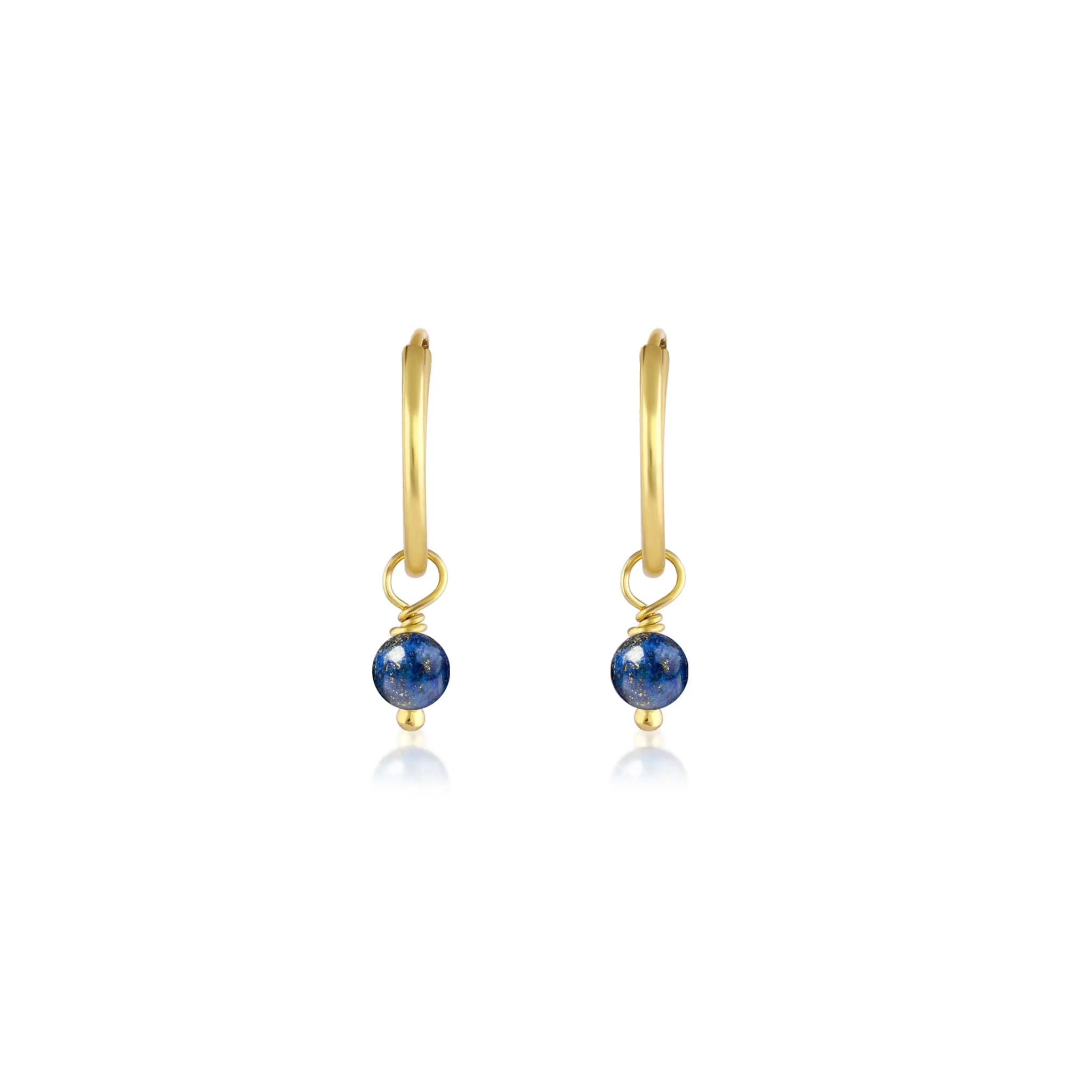 Lapis Lazuli Beads Charm Hoop Earrings in Gold