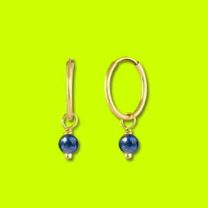 Lapis Lazuli Beads Charm Hoop Earrings in Gold