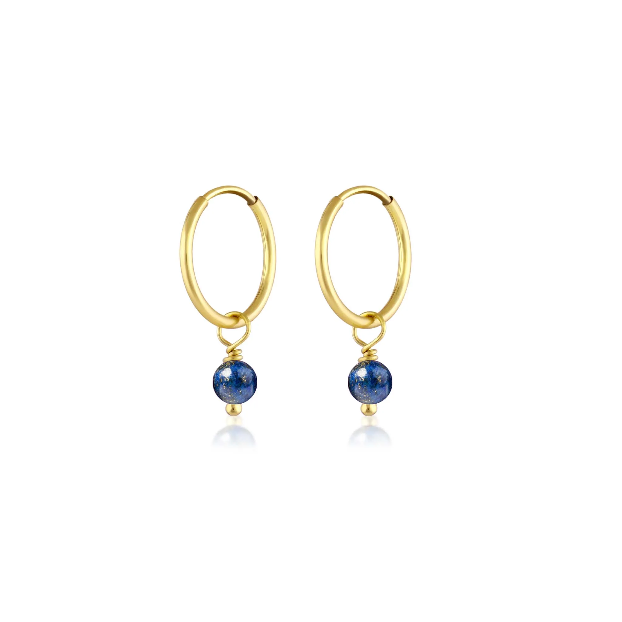 Lapis Lazuli Beads Charm Hoop Earrings in Gold