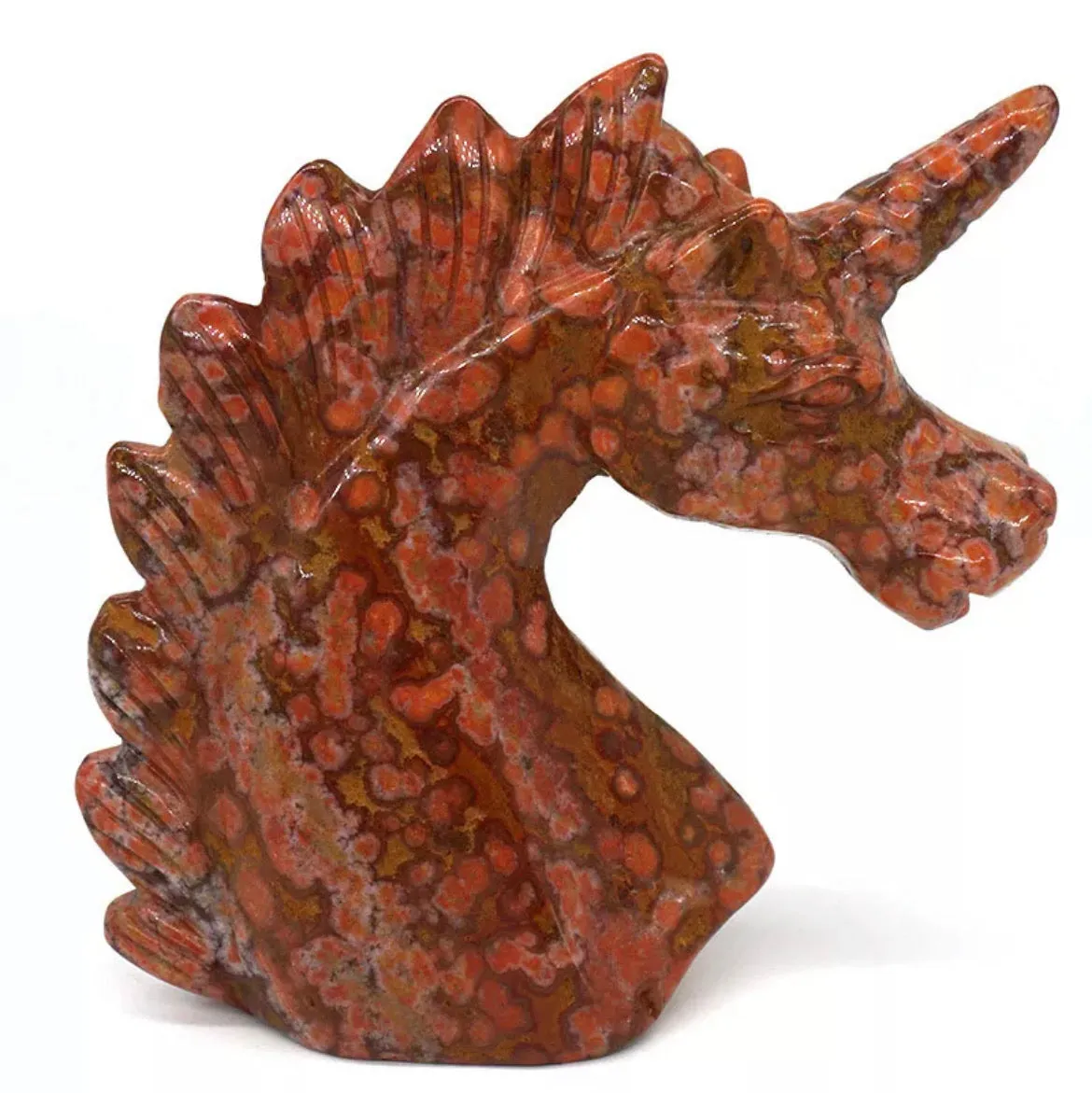Leopard Jasper Unicorn Head Figurine Natural Gemstone Ornament Statue