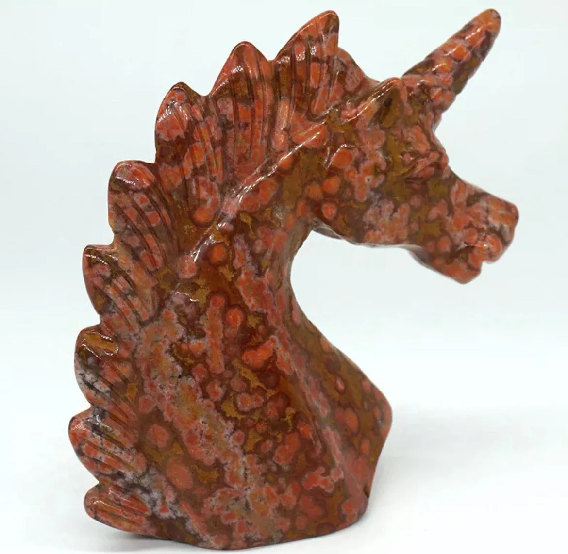 Leopard Jasper Unicorn Head Figurine Natural Gemstone Ornament Statue