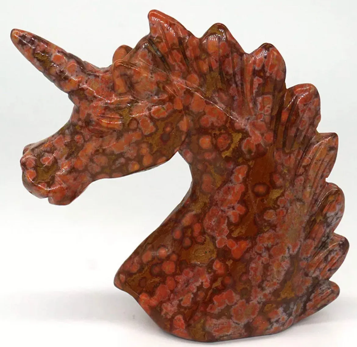 Leopard Jasper Unicorn Head Figurine Natural Gemstone Ornament Statue