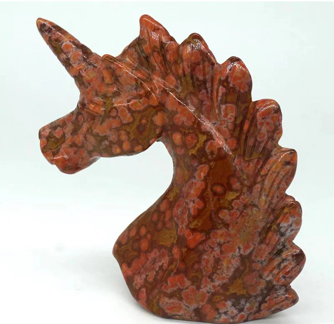 Leopard Jasper Unicorn Head Figurine Natural Gemstone Ornament Statue