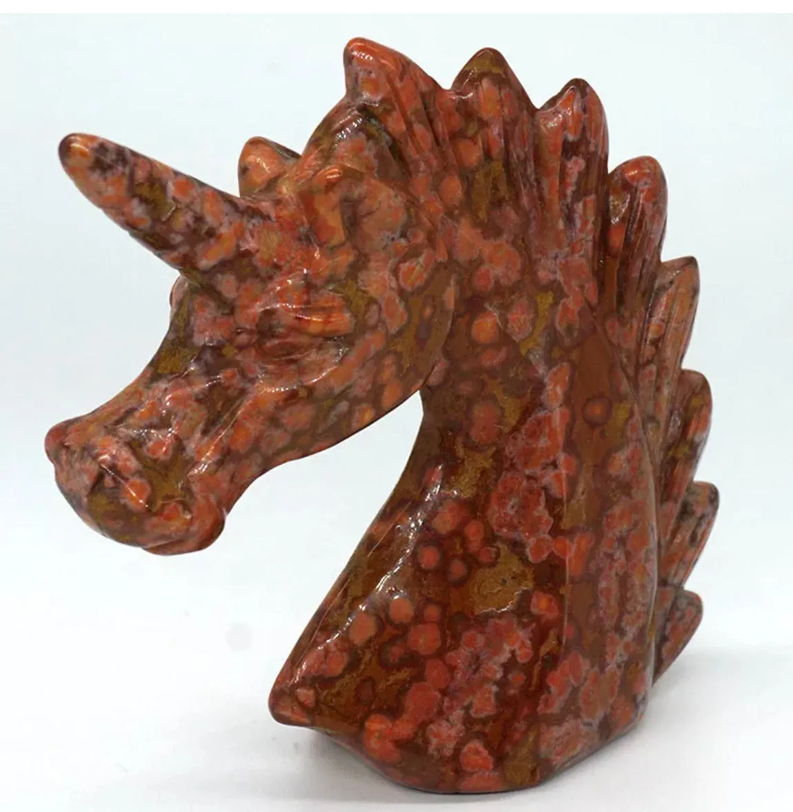 Leopard Jasper Unicorn Head Figurine Natural Gemstone Ornament Statue