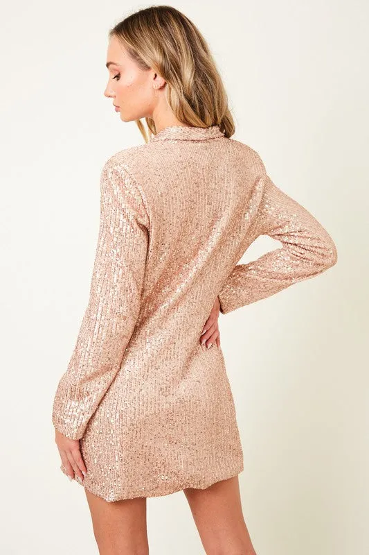 Let It Glow Rose Gold Sequin Blazer Dress