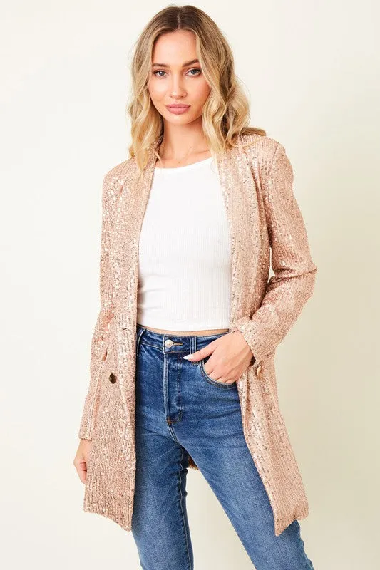 Let It Glow Rose Gold Sequin Blazer Dress
