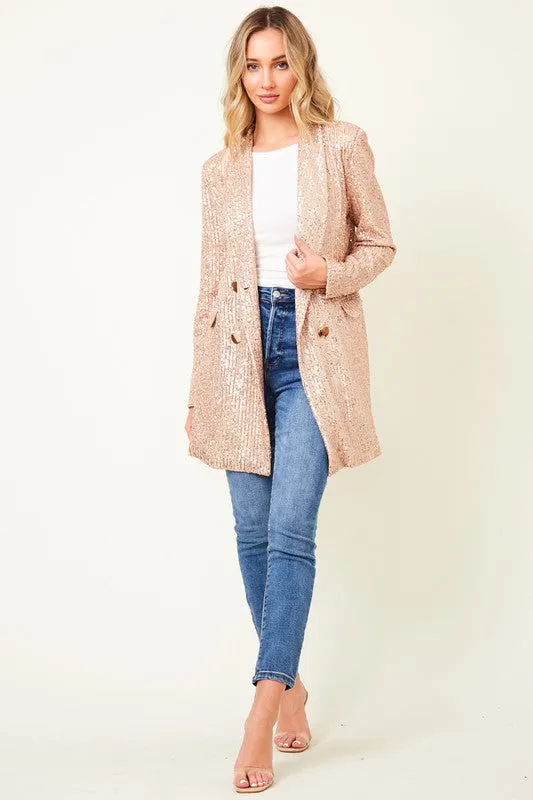 Let It Glow Rose Gold Sequin Blazer Dress