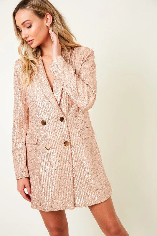 Let It Glow Rose Gold Sequin Blazer Dress
