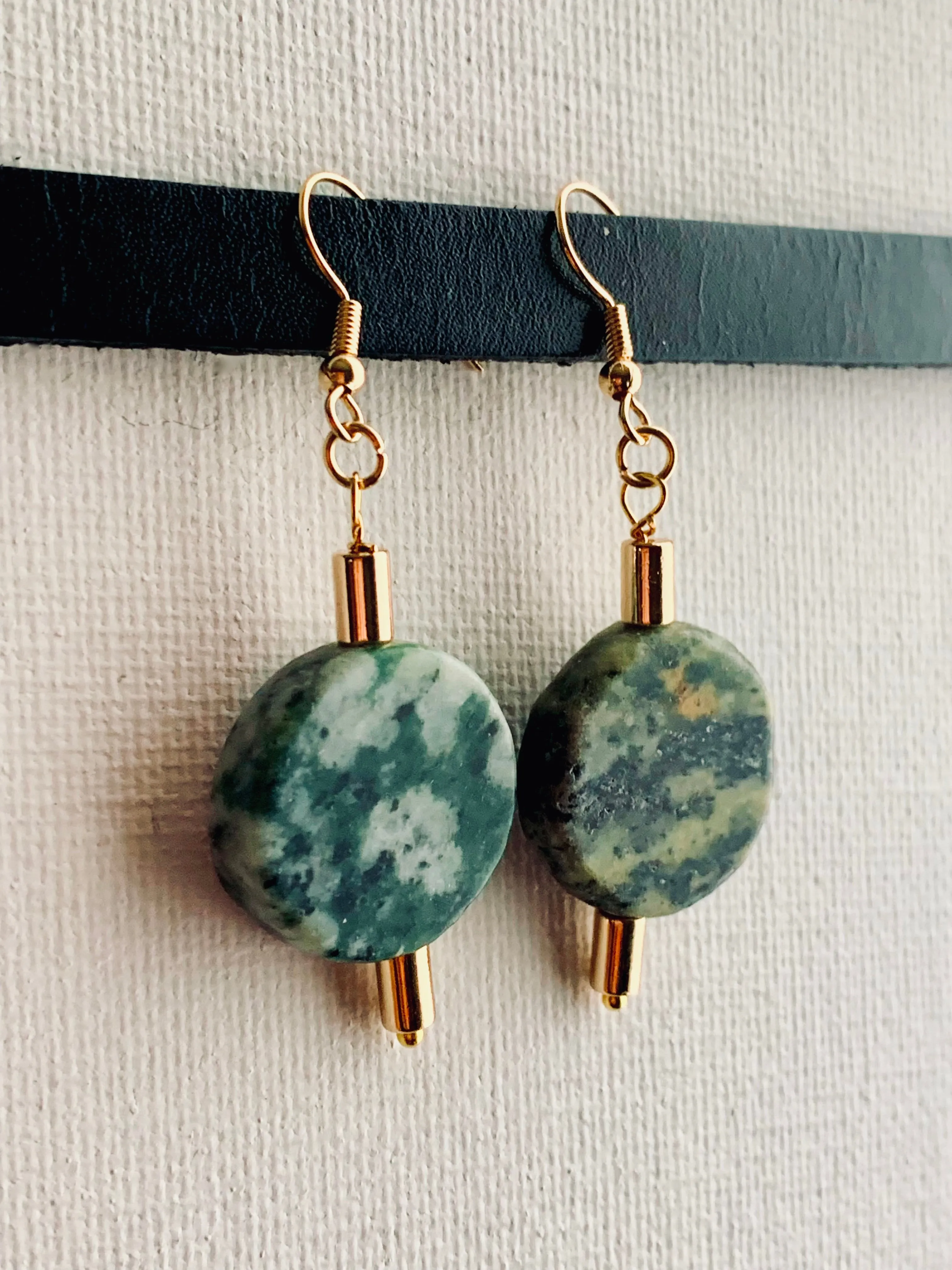Lola Handmade Italian Green Marble and Gold Plated Hematite Earrings