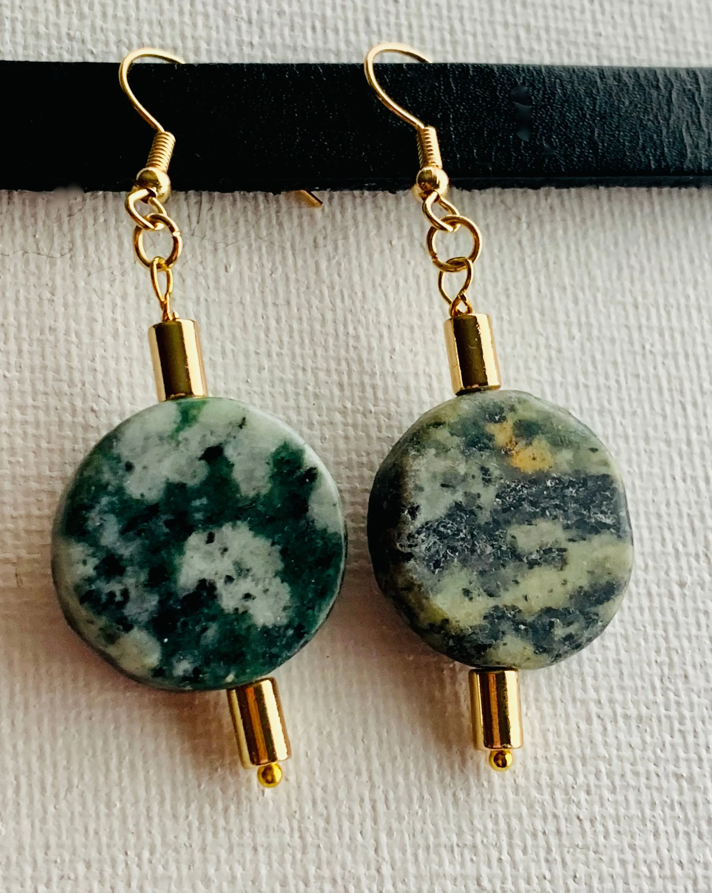 Lola Handmade Italian Green Marble and Gold Plated Hematite Earrings