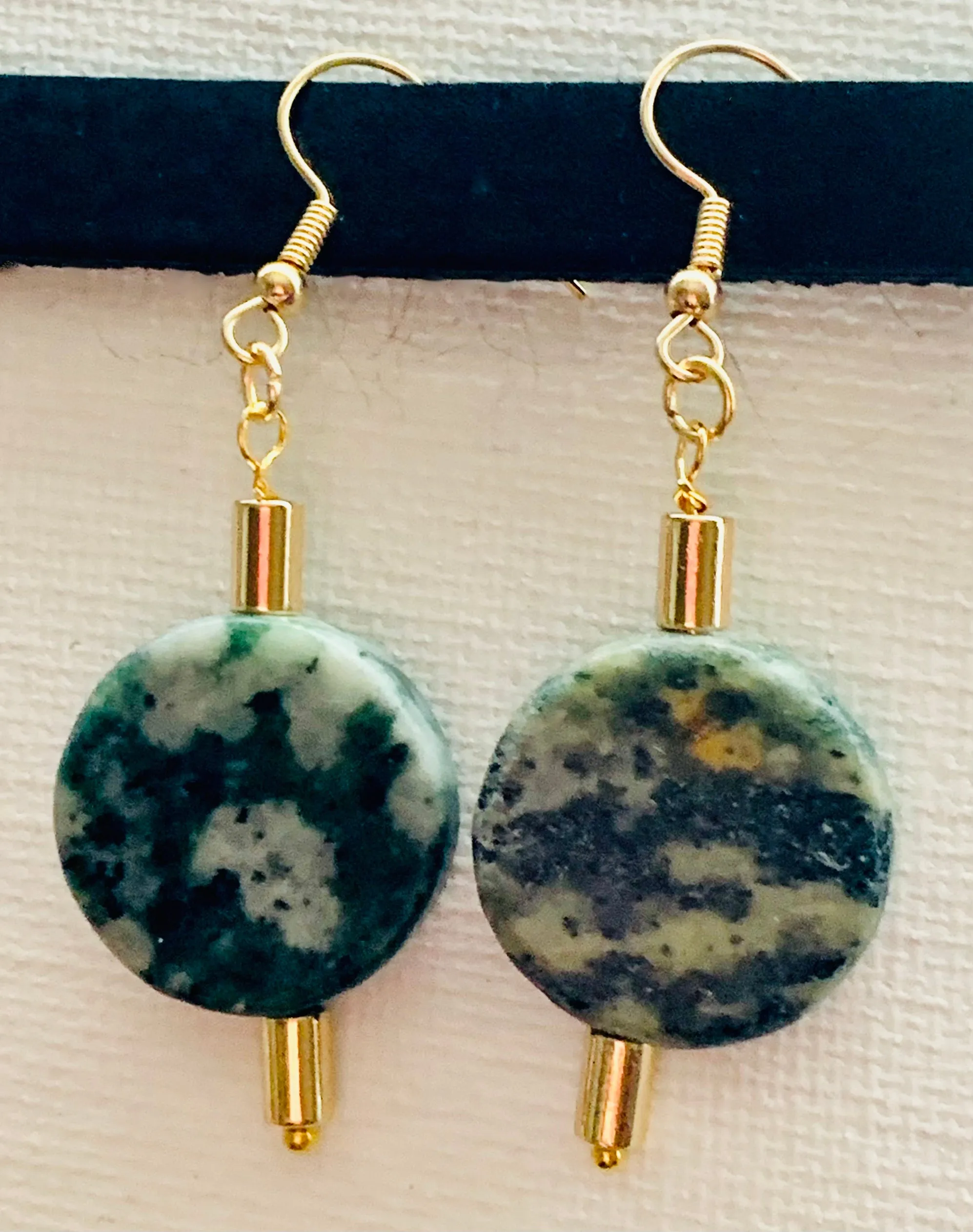 Lola Handmade Italian Green Marble and Gold Plated Hematite Earrings