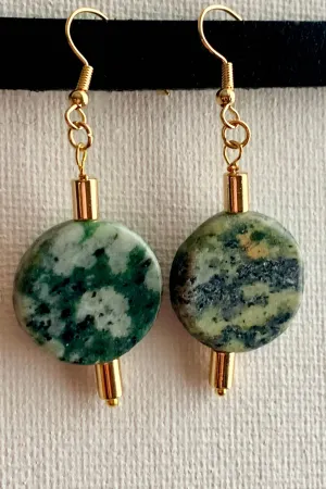 Lola Handmade Italian Green Marble and Gold Plated Hematite Earrings