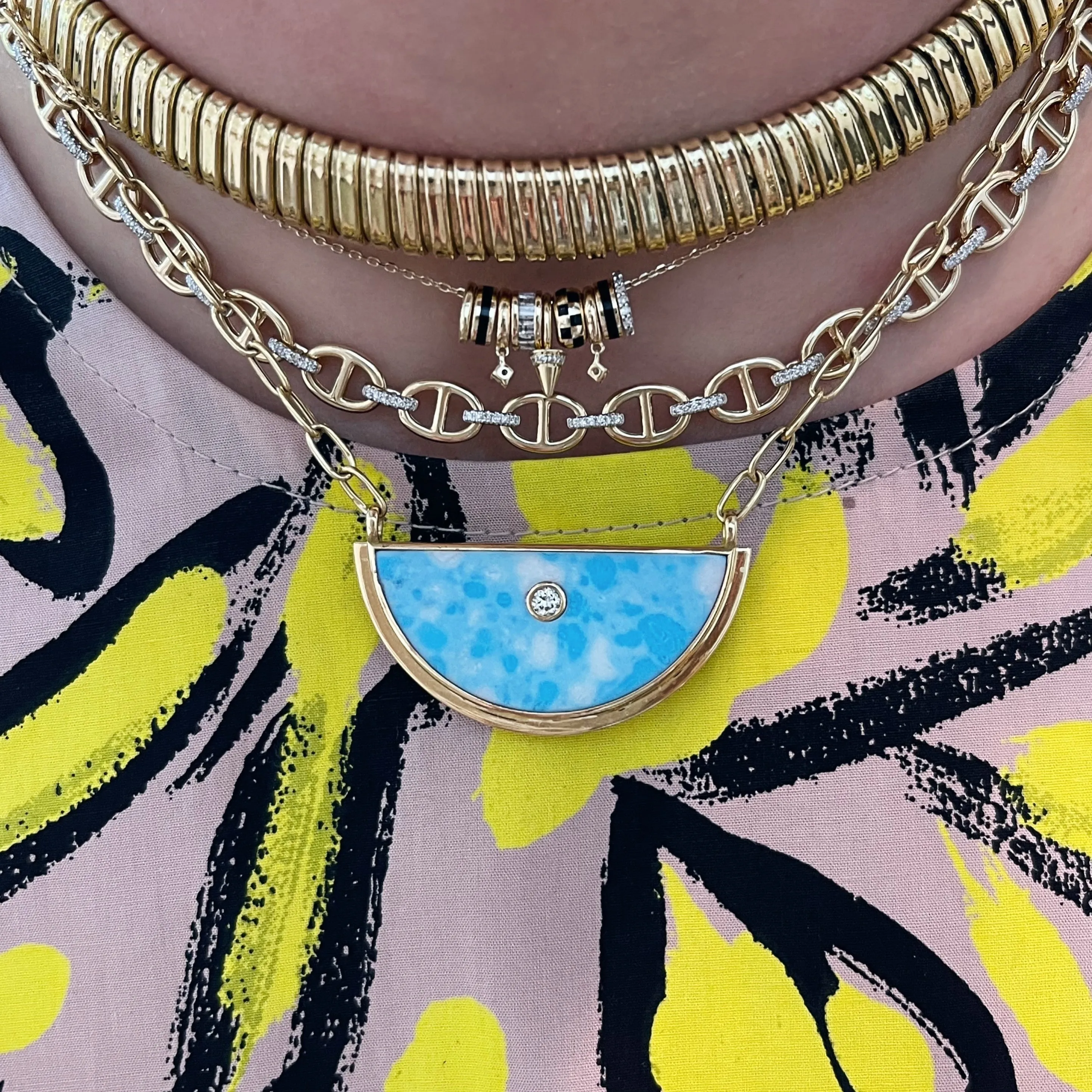 Luna Gemstone Pendant Necklace with Larimar and Diamond