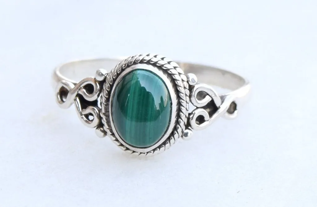 Malachite Stone Ring 925 Sterling Silver Statement Ring For Women Handmade Rings Gemstone Christmas Promise Ring Size US 8 Gift For Her
