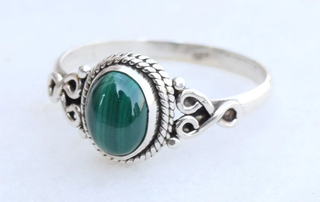 Malachite Stone Ring 925 Sterling Silver Statement Ring For Women Handmade Rings Gemstone Christmas Promise Ring Size US 8 Gift For Her