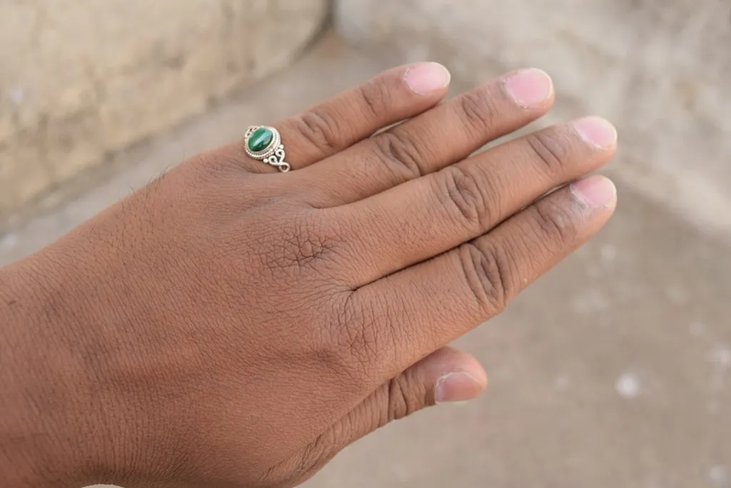 Malachite Stone Ring 925 Sterling Silver Statement Ring For Women Handmade Rings Gemstone Christmas Promise Ring Size US 8 Gift For Her
