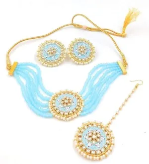 Meenakari designer kundan chokar light sky blue color jewellery set