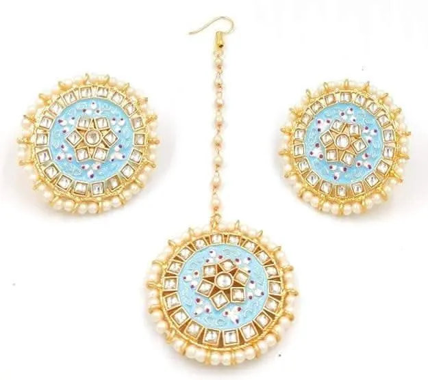 Meenakari designer kundan chokar light sky blue color jewellery set