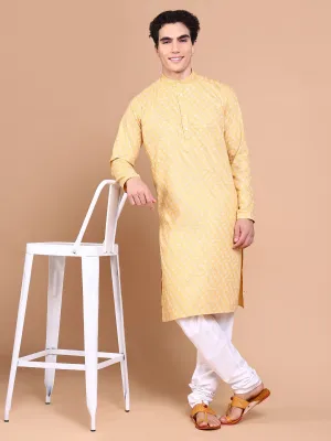 Men Mustard Floral Kurta Set