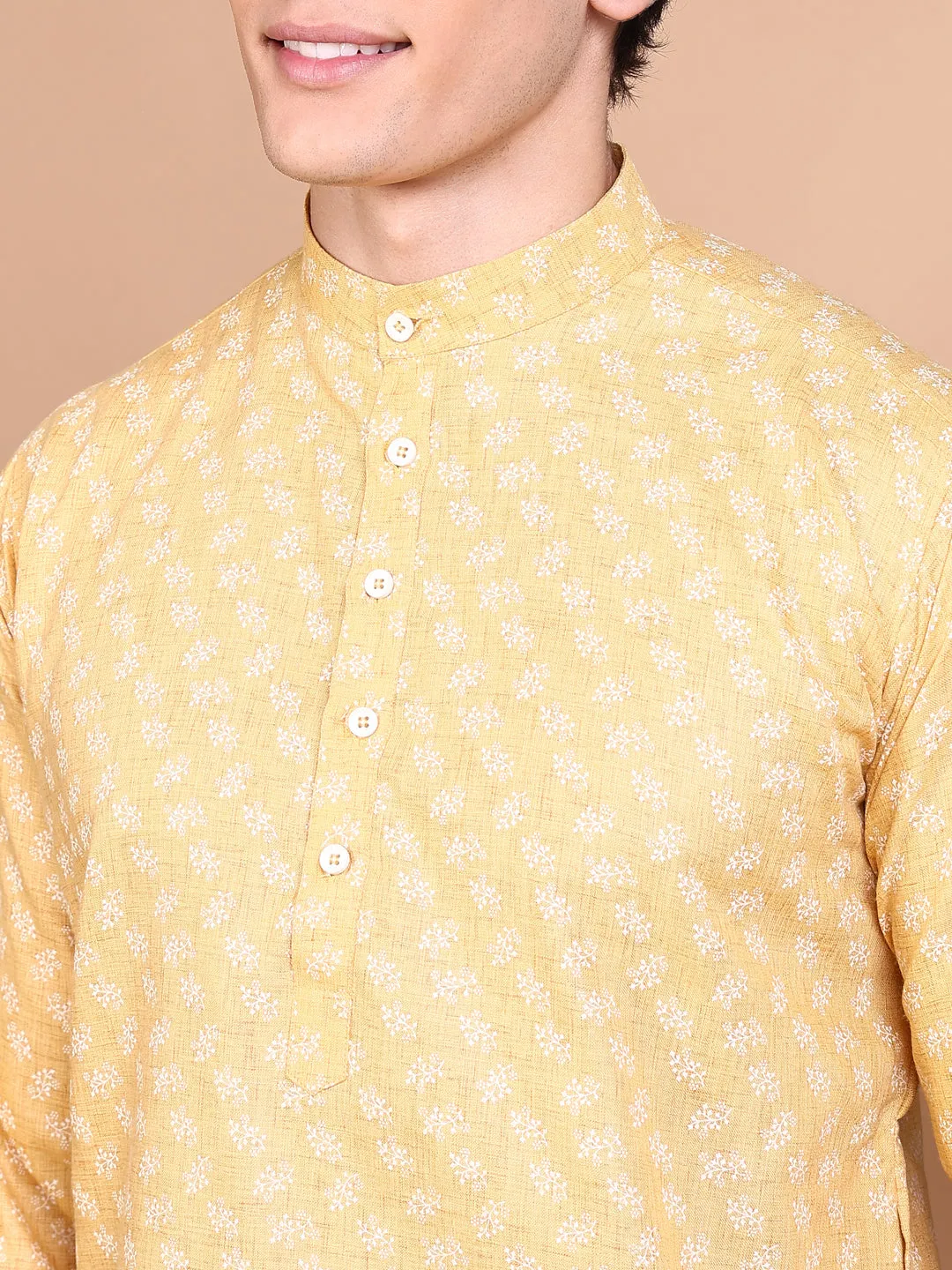 Men Mustard Floral Kurta Set